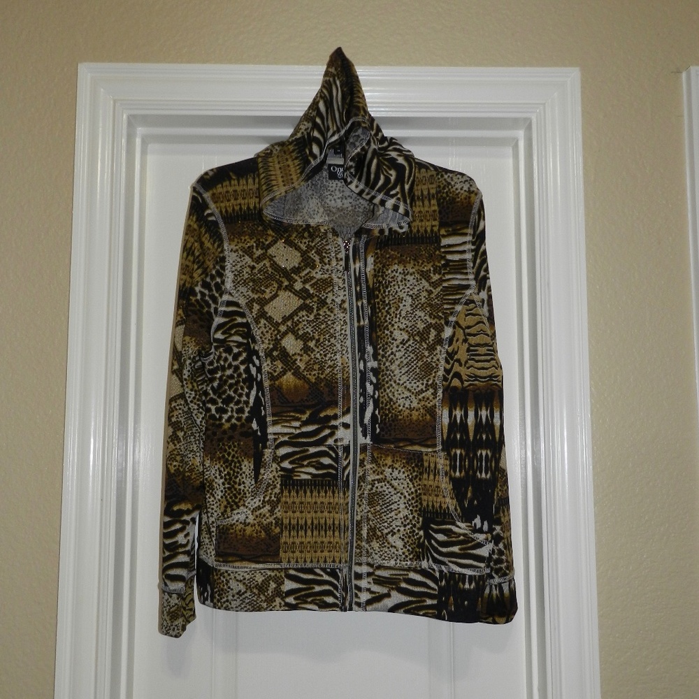 Onque Casual Cardigan Hooded Sweater Animal Print Sz XL
